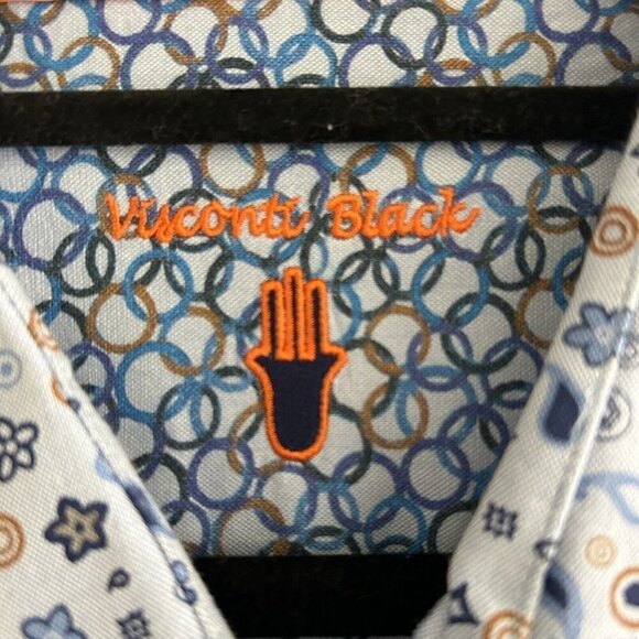 Visconti Black Blue Floral Stars Long Sleeve Button Down Shirt Flip Cuff Size XL - Picture 7 of 10